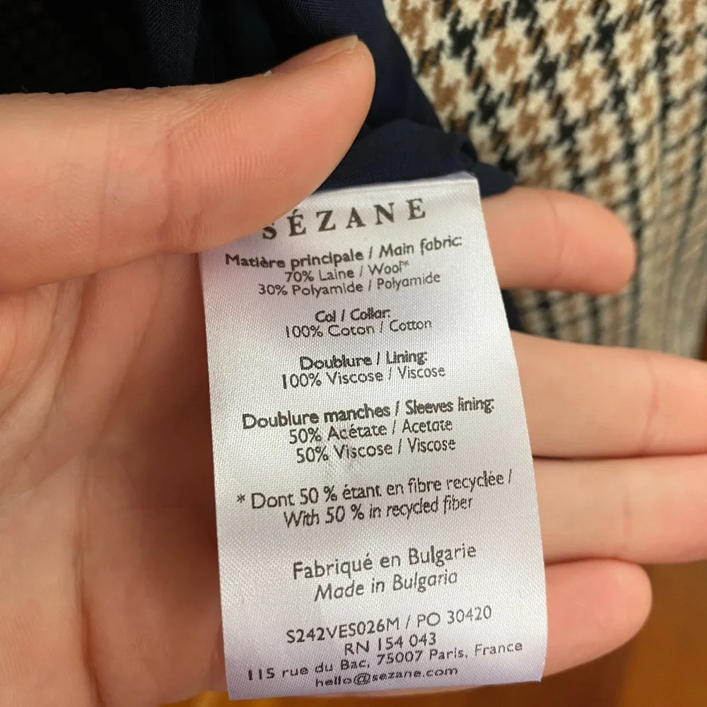 Sézane Houndstooth Will Jacket with Tan Corduroy Collar - Picture 4 of 8